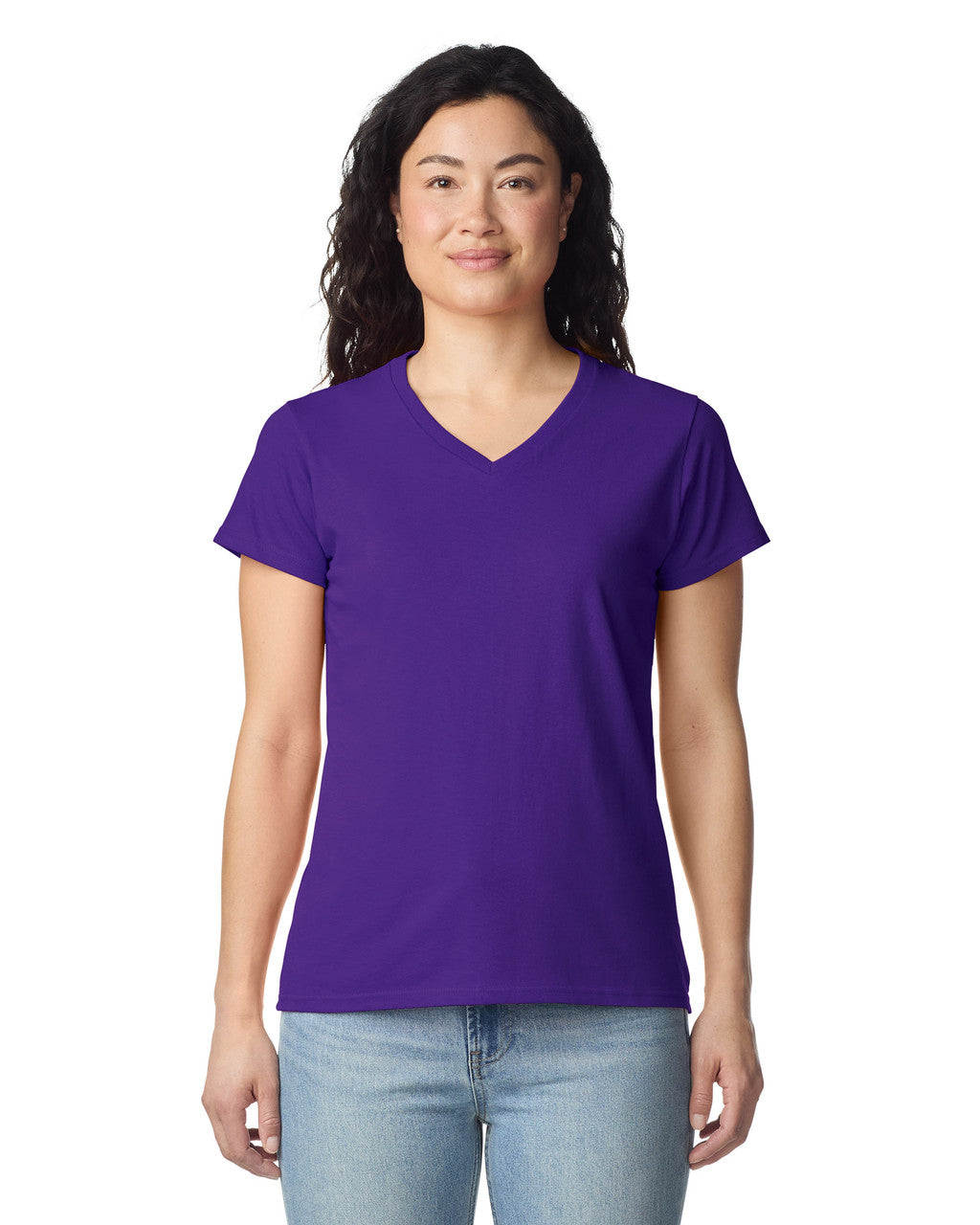 Gildan 5V00L Women's Heavy Cotton V-Neck T-Shirt - Purple - model front