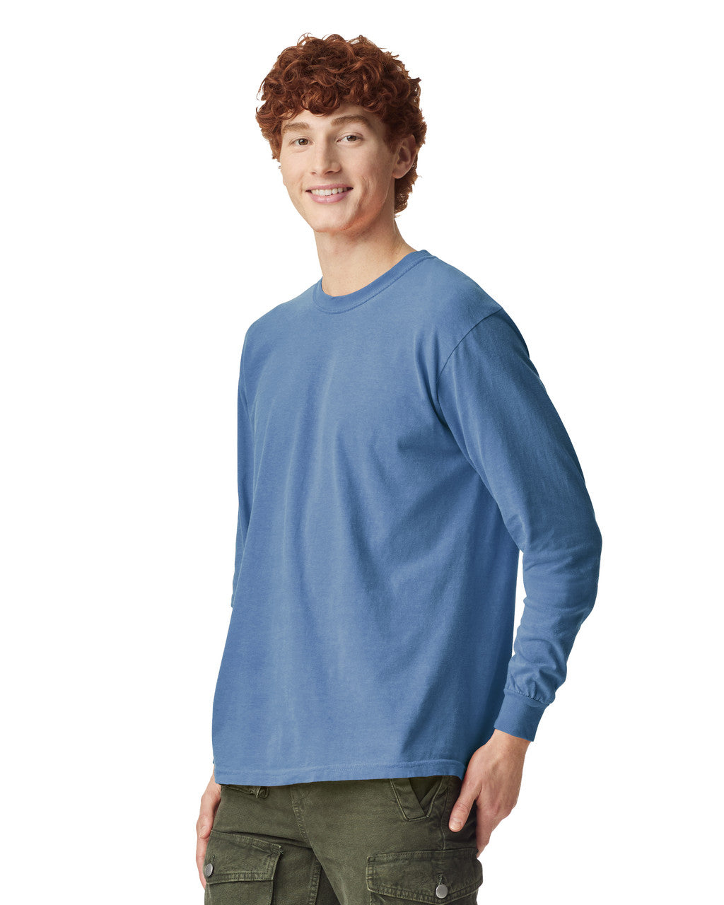 Comfort Colors 6014 Long Sleeve - Washed Denim - model side