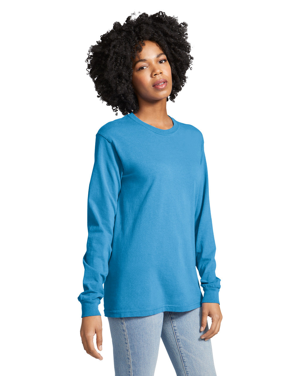 Comfort Colors 6014 Long Sleeve - Royal Caribe - model side