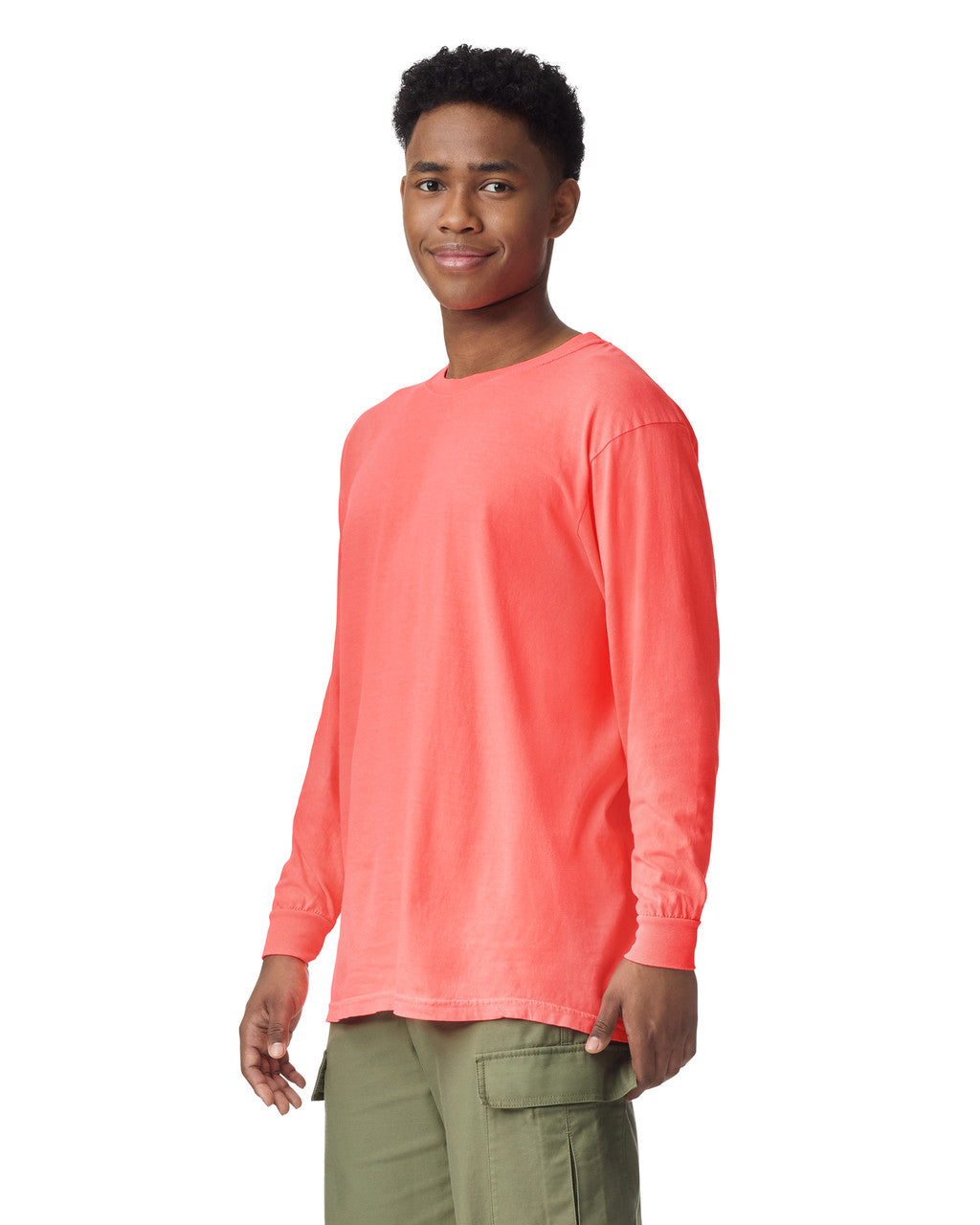Comfort Colors 6014 Long Sleeve - Neon Red Orange - model side