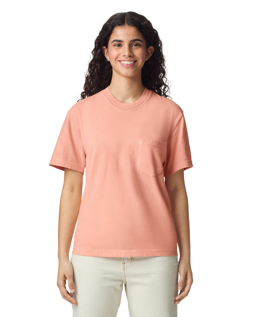 Comfort Colors 6030 Pocket Tee - Peachy - model front