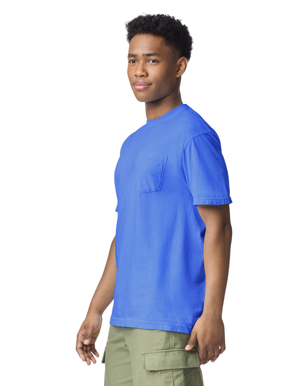 Comfort Colors 6030 Pocket Tee - Mystic Blue - model side