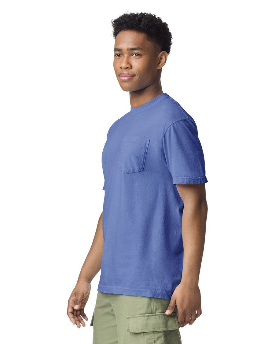Comfort Colors 6030 Pocket Tee - Flo Blue - model side