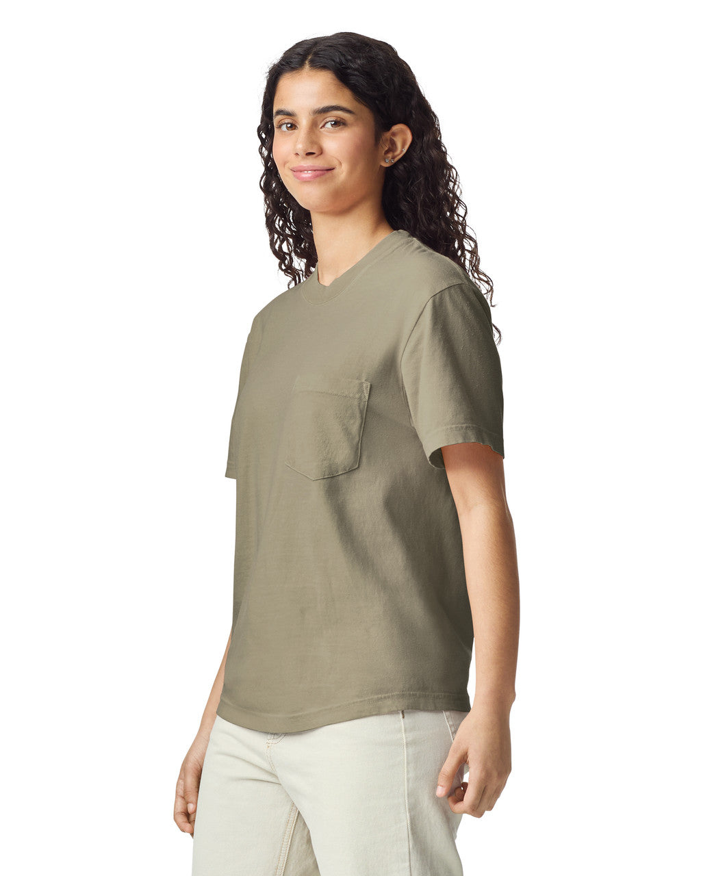 Comfort Colors 6030 Pocket Tee - Sandstone - model side