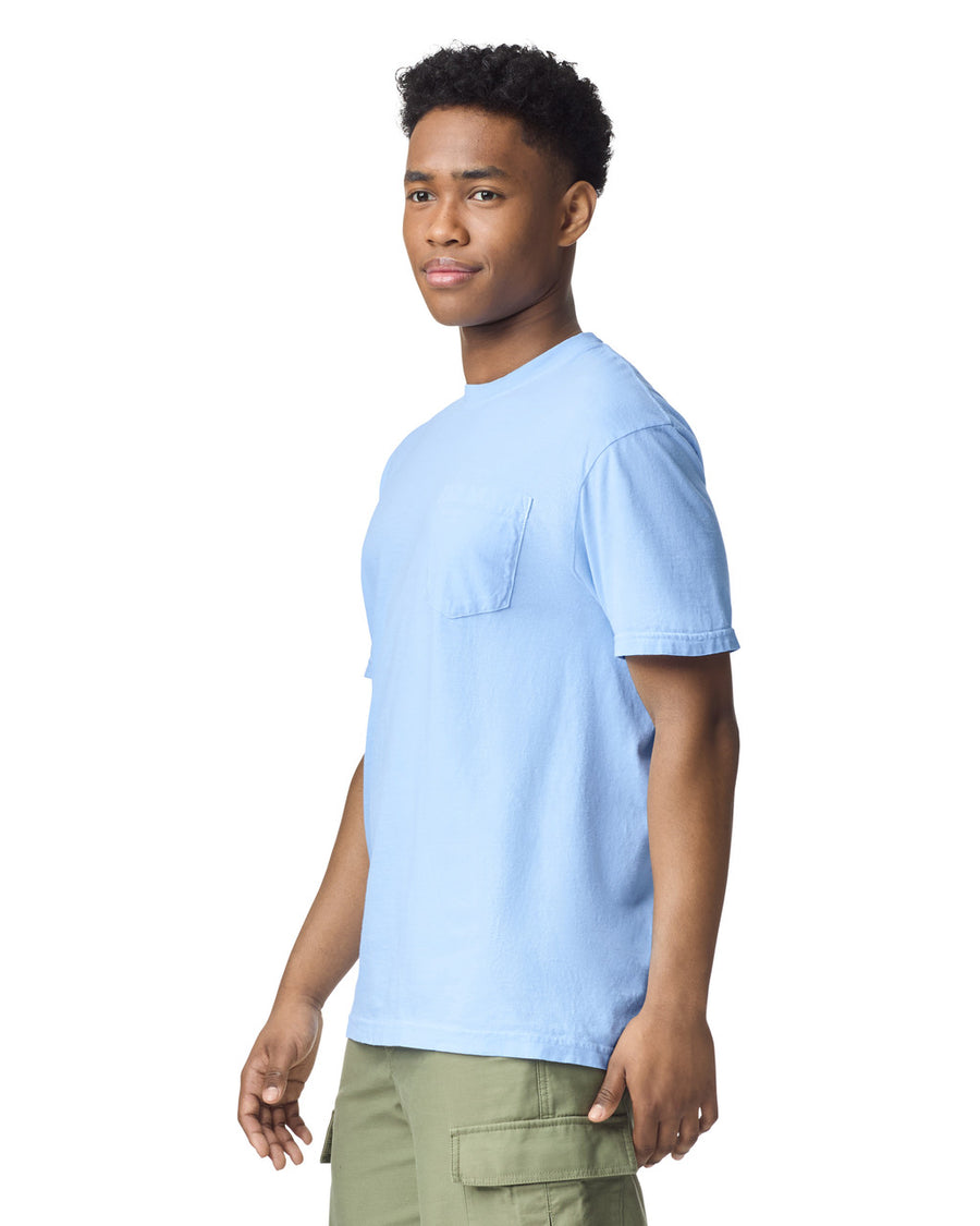 Comfort Colors 6030 Pocket Tee - Hydrangea - model side
