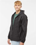 Independent Trading Co. EXP95NB Men's Water-Resistant Hooded Windbreaker - Black/ Black - model side