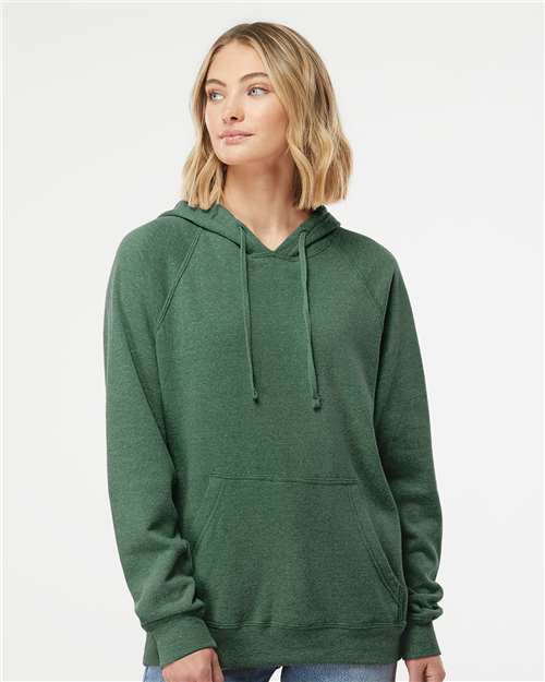 Independent Trading Co. PRM33SBP Unisex Special Blend Raglan Hooded Sweatshirt - Moss - model front