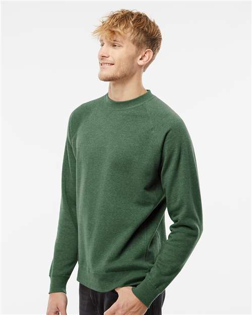 Independent Trading Co. PRM30SBC Unisex Special Blend Raglan Crewneck Sweatshirt - Moss - model side