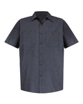 Red Kap SP24 Men's Industrial Short Sleeve Work Shirt - Blue/ Charcoal Microcheck - front