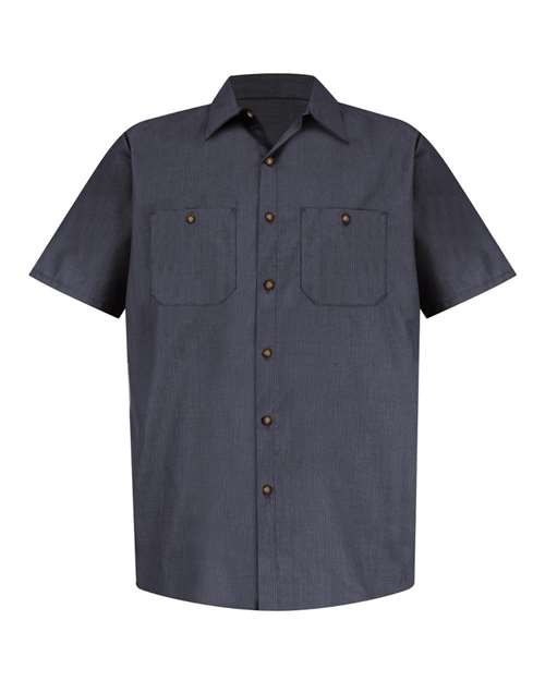 Red Kap SP24 Men's Industrial Short Sleeve Work Shirt - Blue/ Charcoal Microcheck - front