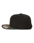 Yupoong 6089M Premium Flat Bill Snapback Cap - Black/ Camo - side