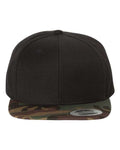 Yupoong 6089M Premium Flat Bill Snapback Cap - Black/ Camo - front
