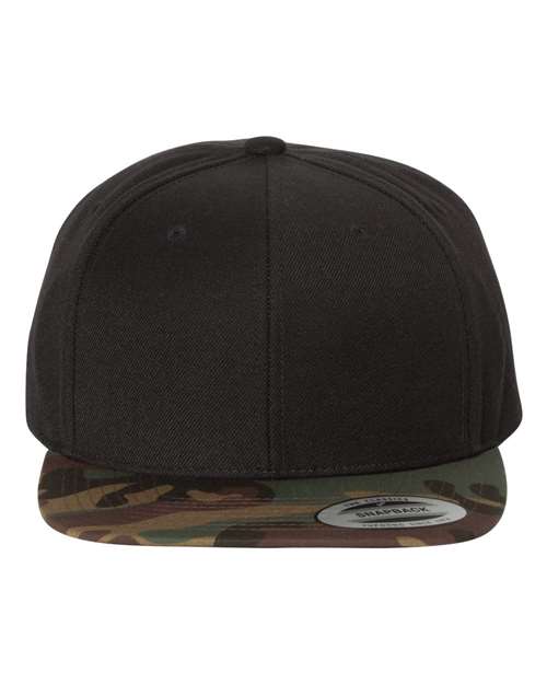 Yupoong 6089M Premium Flat Bill Snapback Cap - Black/ Camo - front