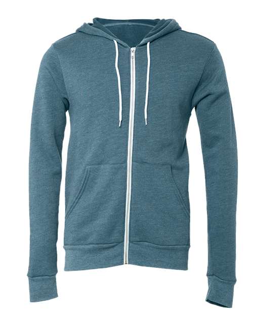 Bella + Canvas 3739 Sponge Fleece Full-Zip Hoodie Sweatshirt - Heather Deep Teal - flat front