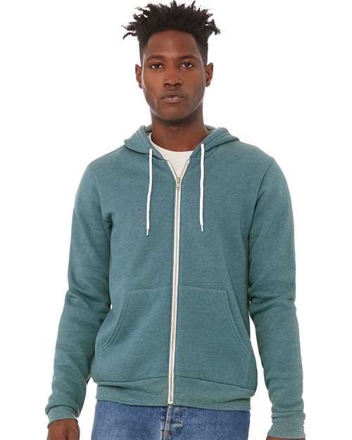 Bella + Canvas 3739 Sponge Fleece Full-Zip Hoodie Sweatshirt - Heather Deep Teal - model front
