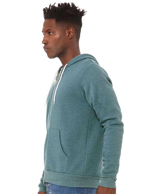 Bella + Canvas 3739 Sponge Fleece Full-Zip Hoodie Sweatshirt - Heather Deep Teal - model side