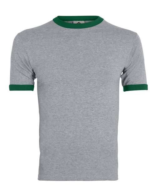Augusta Sportswear 710 Unisex 50/50 Ringer T-Shirt - Athletic Heather/ Dark Green - front