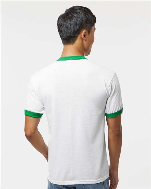 Augusta Sportswear 710 Unisex 50/50 Ringer T-Shirt - White/ Kelly - model back