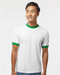 Augusta Sportswear 710 Unisex 50/50 Ringer T-Shirt - White/ Kelly - model front