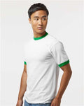 Augusta Sportswear 710 Unisex 50/50 Ringer T-Shirt - White/ Kelly - model side