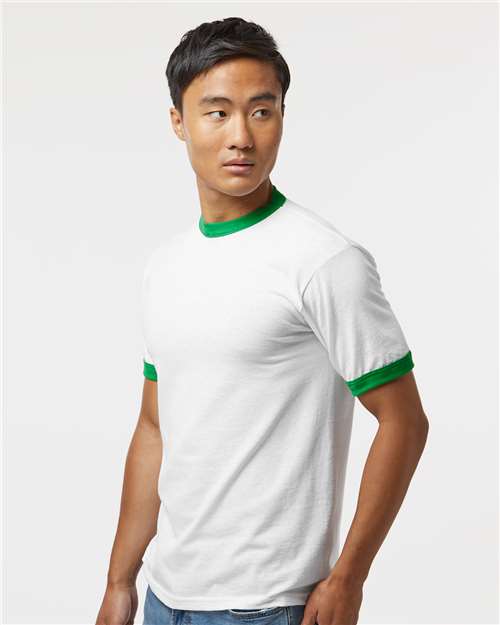 Augusta Sportswear 710 Unisex 50/50 Ringer T-Shirt - White/ Kelly - model side