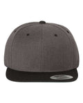Yupoong 6089M Premium Flat Bill Snapback Cap - Dark Heather/ Black - front