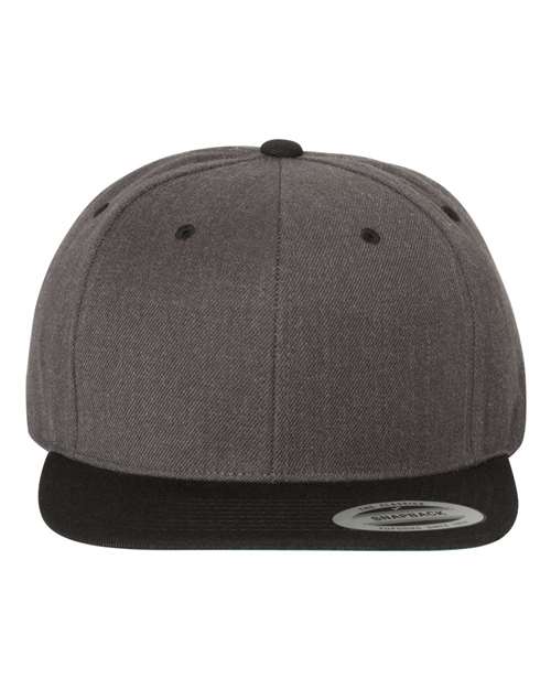 Yupoong 6089M Premium Flat Bill Snapback Cap - Dark Heather/ Black - front