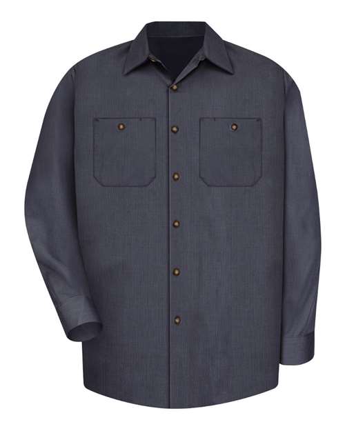 Red Kap SP14 Men's Industrial Long Sleeve Work Shirt - Blue/ Charcoal Microcheck - front