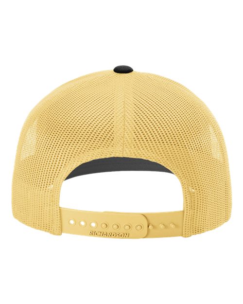 Richardson 112 Snapback Trucker Cap - Black/ Vegas Gold - back