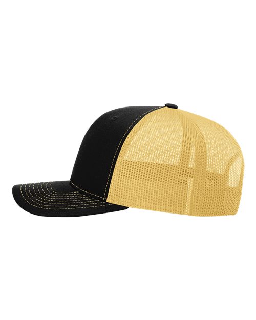 Richardson 112 Snapback Trucker Cap - Black/ Vegas Gold - side