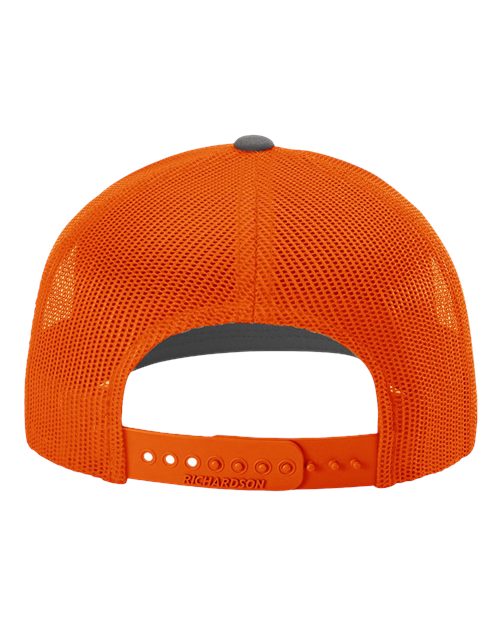 Richardson 112 Snapback Trucker Cap - Charcoal/ Orange - back