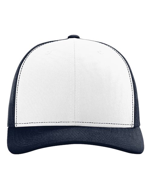 Richardson 112 Snapback Trucker Cap - White/ Navy - front