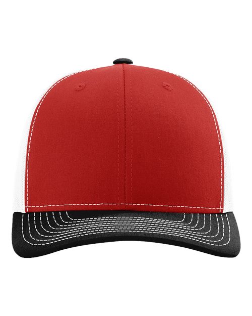 Richardson 112 Snapback Trucker Cap - Red/ White/ Black - front