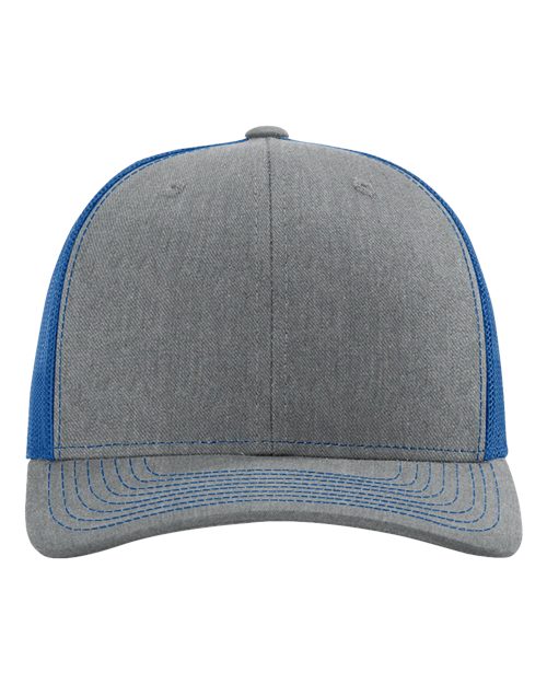 Richardson 112 Snapback Trucker Cap - Heather Grey/ Royal - front