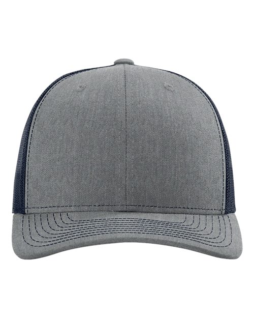 Richardson 112 Snapback Trucker Cap - Heather Grey/ Navy - front