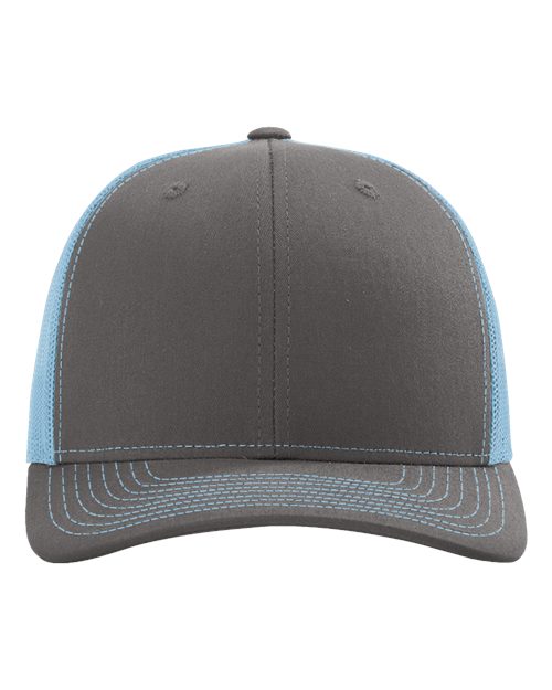 Richardson 112 Snapback Trucker Cap - Charcoal/ Columbia Blue - front