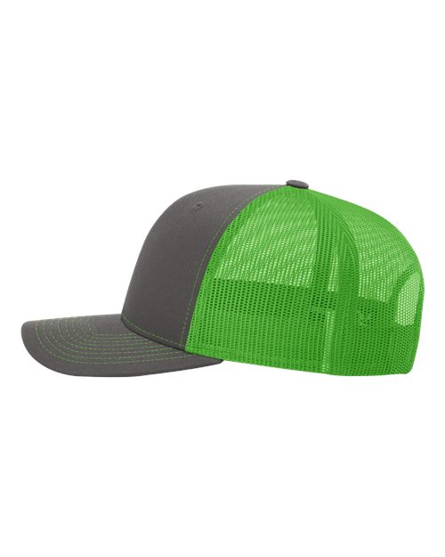 Richardson 112 Snapback Trucker Cap - Charcoal/ Neon Green - side