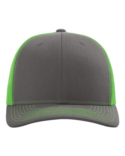 Richardson 112 Snapback Trucker Cap - Charcoal/ Neon Green - front