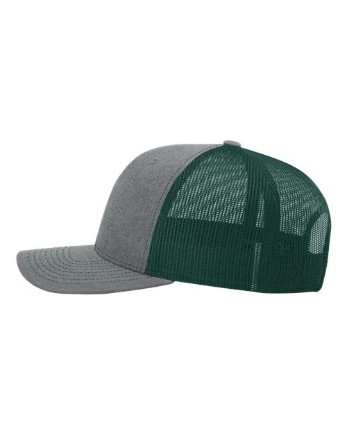 Richardson 112 Snapback Trucker Cap - Heather Grey/ Dark Green - side