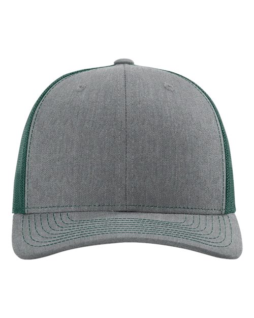 Richardson 112 Snapback Trucker Cap - Heather Grey/ Dark Green - front