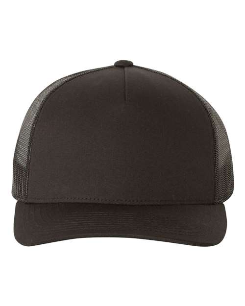 Yupoong 6506 Five-Panel Retro Trucker Cap - Black - front