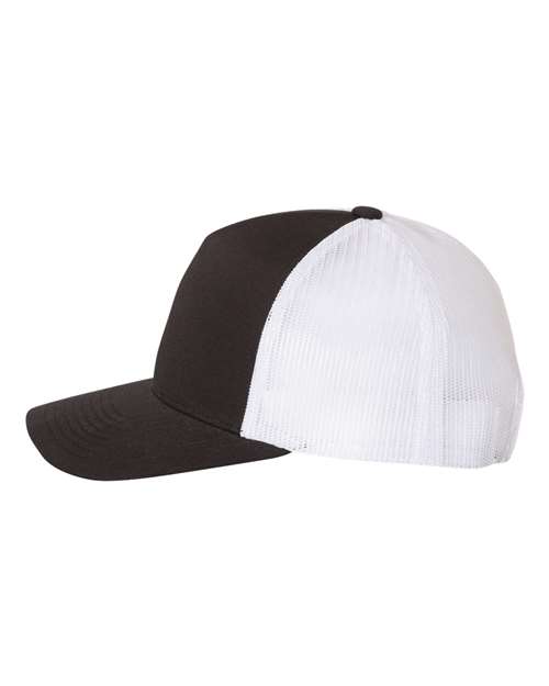 Yupoong 6506 Five-Panel Retro Trucker Cap - Black/ White - side