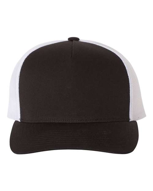 Yupoong 6506 Five-Panel Retro Trucker Cap - Black/ White - front
