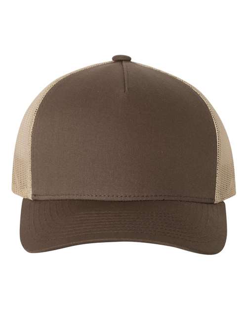 Yupoong 6506 Five-Panel Retro Trucker Cap - Brown/ Khaki - front