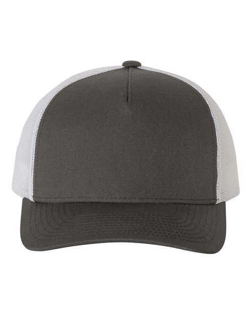 Yupoong 6506 Five-Panel Retro Trucker Cap - Charcoal/ White - front