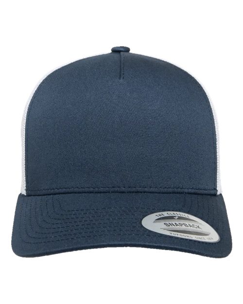 Yupoong 6506 Five-Panel Retro Trucker Cap - Navy/ White - front