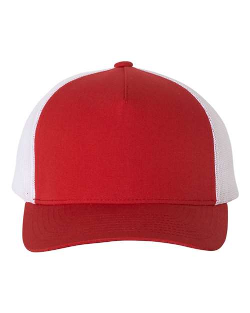 Yupoong 6506 Five-Panel Retro Trucker Cap - Red/ White - front