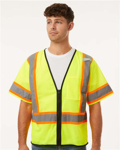 Kishigo 1565-1566 Unisex Class 3 Mesh Zippered Vest - Lime - model front