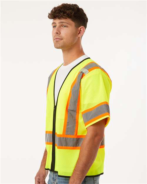 Kishigo 1565-1566 Unisex Class 3 Mesh Zippered Vest - Lime - model side