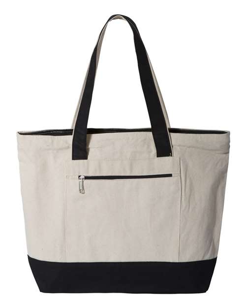 Q-Tees Q1300 19L Zippered Tote - Natural/ Black - front
